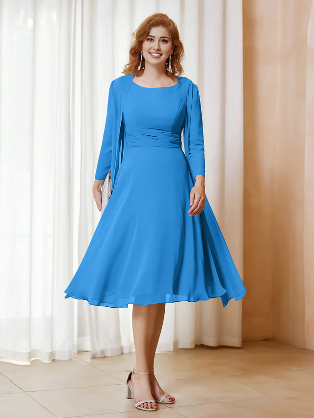 Chiffon pleated bridal mother's dress - QIAIWAN Dress