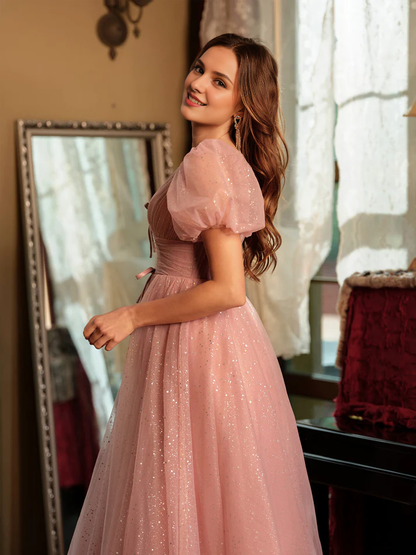 QIAIWAN Dress Elegant Chiffon V-neck Split Ball Dress