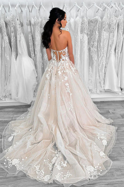 Ball Gown Sweetheart Tulle Wedding Dresses with Appliques