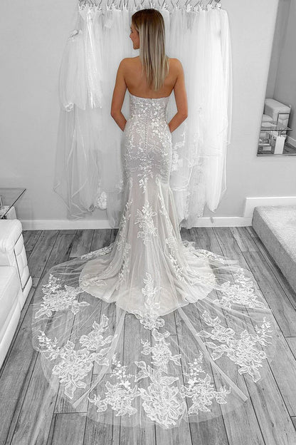 Mermaid Strapless Tulle Appliques Wedding Dresses