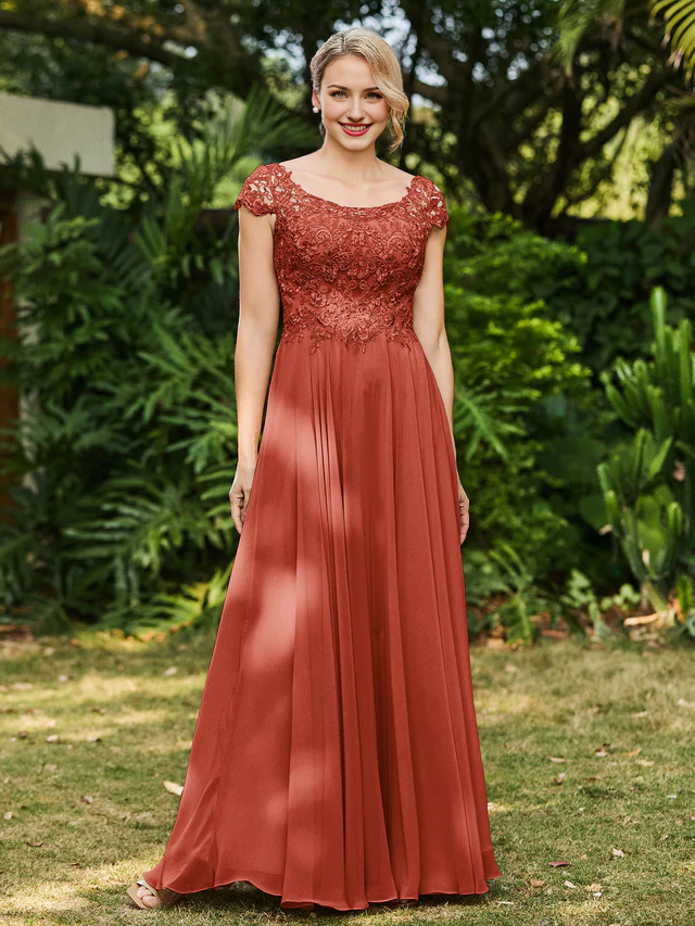 A-line chiffon bridal mother dress with decal - QIAIWAN Dress