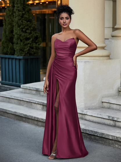 Satin Sleeveless Split Evening Dress - QIAIWAN Dress