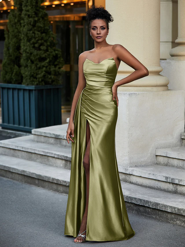 Sweetheart Stretch Satin Sweep Prom Dresses QIAIWAN Dresses