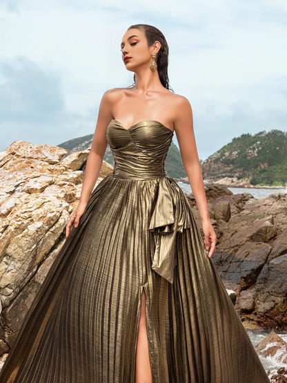 QIAIWAN Gorgeous Wrinkled Tight Strapless and Sleeveless Ball Dress