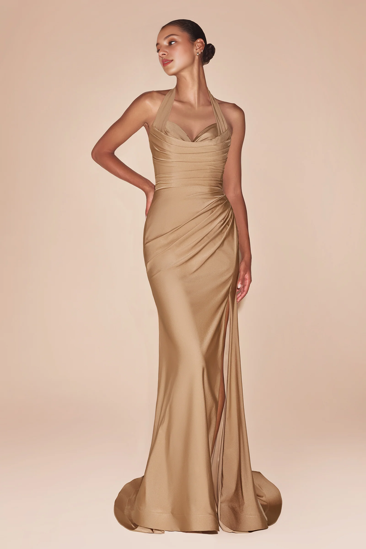 QIAIWAN Dress satin camisole sleeveless backless ball gown