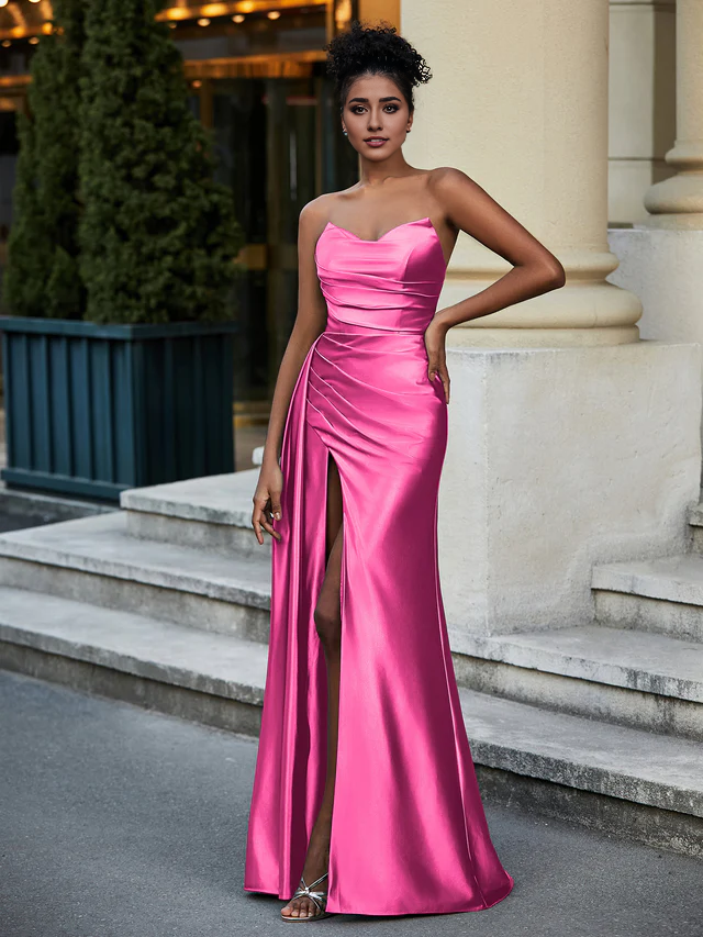 Satin Sleeveless Split Evening Dress - QIAIWAN Dress