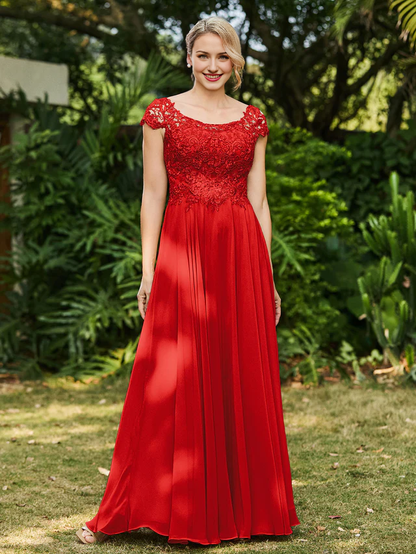 A-line chiffon bridal mother dress with decal - QIAIWAN Dress