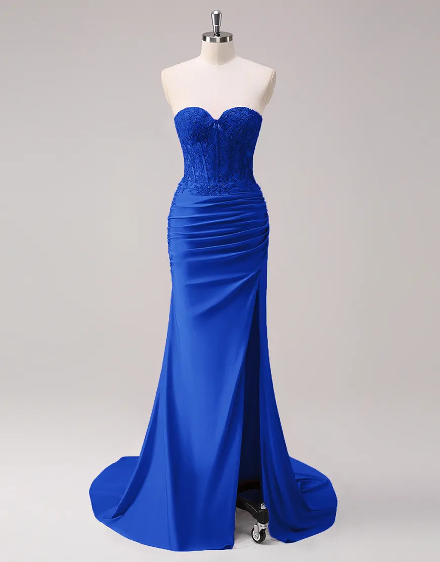 QIAIWAN mermaid tight fitting off shoulder sleeveless applique ball dress