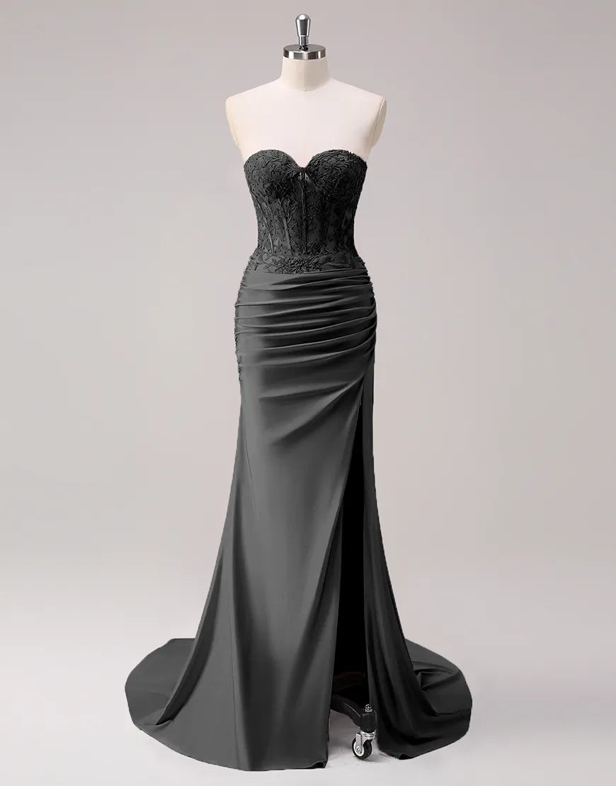 QIAIWAN mermaid tight fitting off shoulder sleeveless applique ball dress