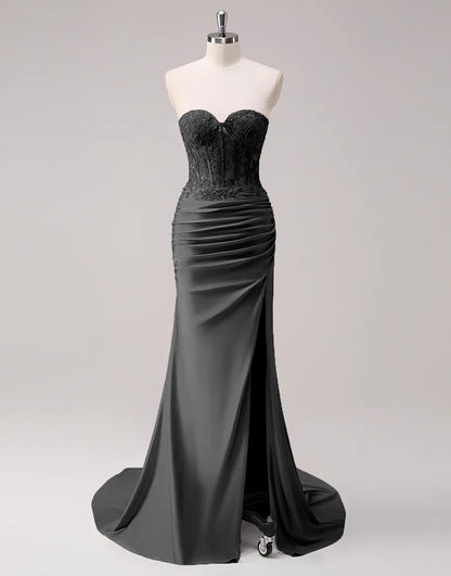 QIAIWAN mermaid tight fitting off shoulder sleeveless applique ball dress