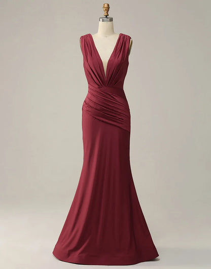 QIAIWAN Dress Elegant Mermaid V-neck Sleeveless Ball Dress