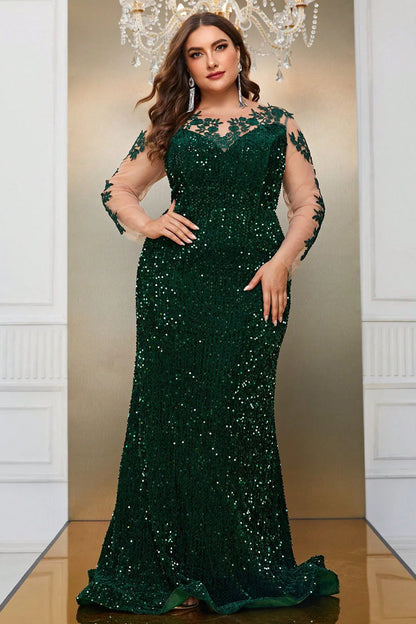 Sequin Dark Green Mermaid Plus Size Floor-length Prom Dress with Appliques