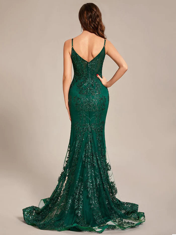 Custom Size Sequin Embroidered See-through Mermaid Prom Dress