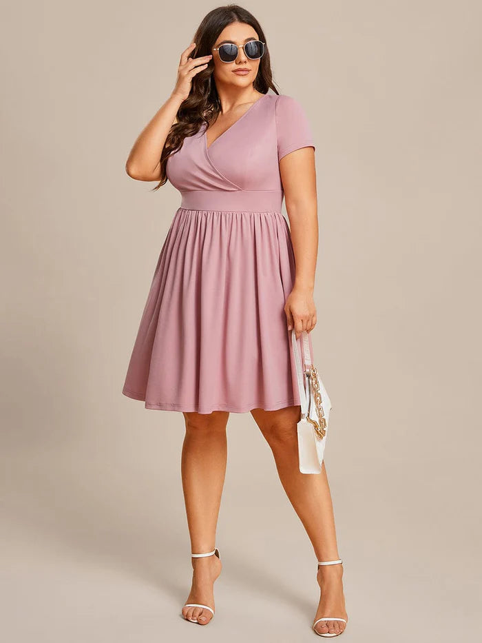 V-Neck Short Sleeves A-Line Mini Summer Cocktail Dresses Casual Dress