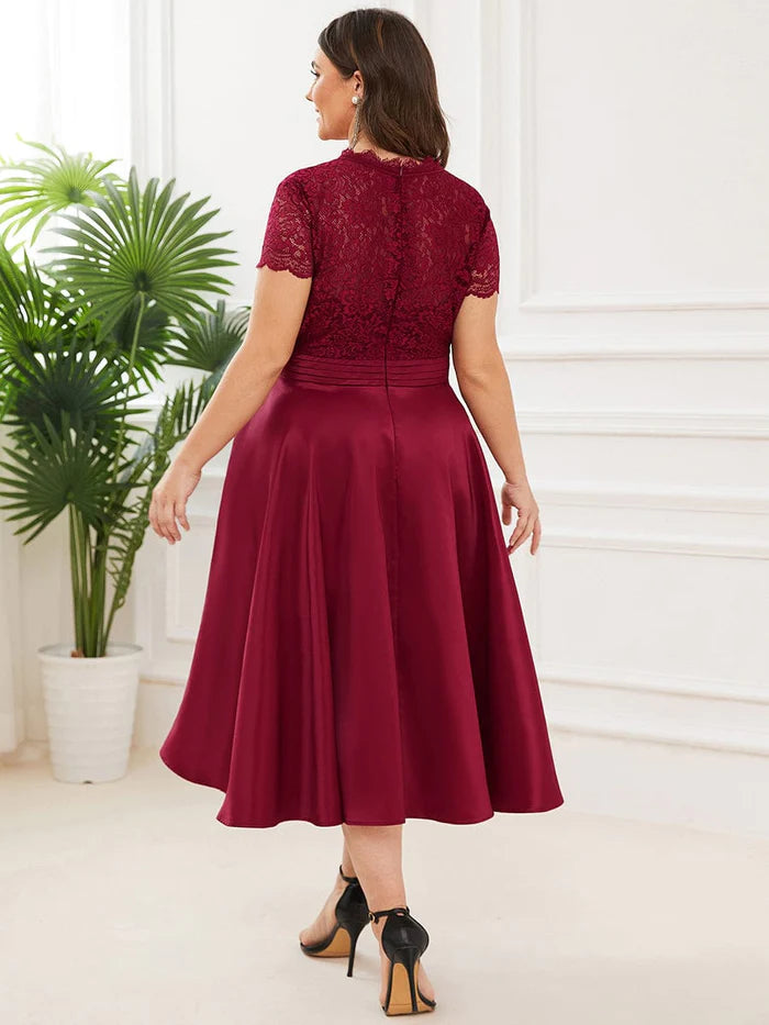 Romantic V-neck Lace Bodice Wedding Guest Dress with Pockets