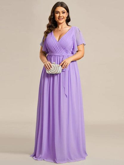 A-Line Pleated Chiffon Tie-Waist Evening Dress