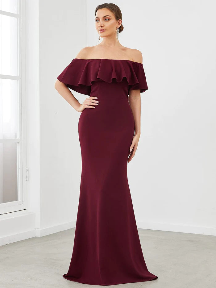 Strapless Fold-Over Ruffle Bodycon Floor-Length Evening Dress