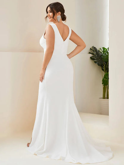 Ruched Bodycon Deep V-Neck Sleeveless Simple Wedding Dress