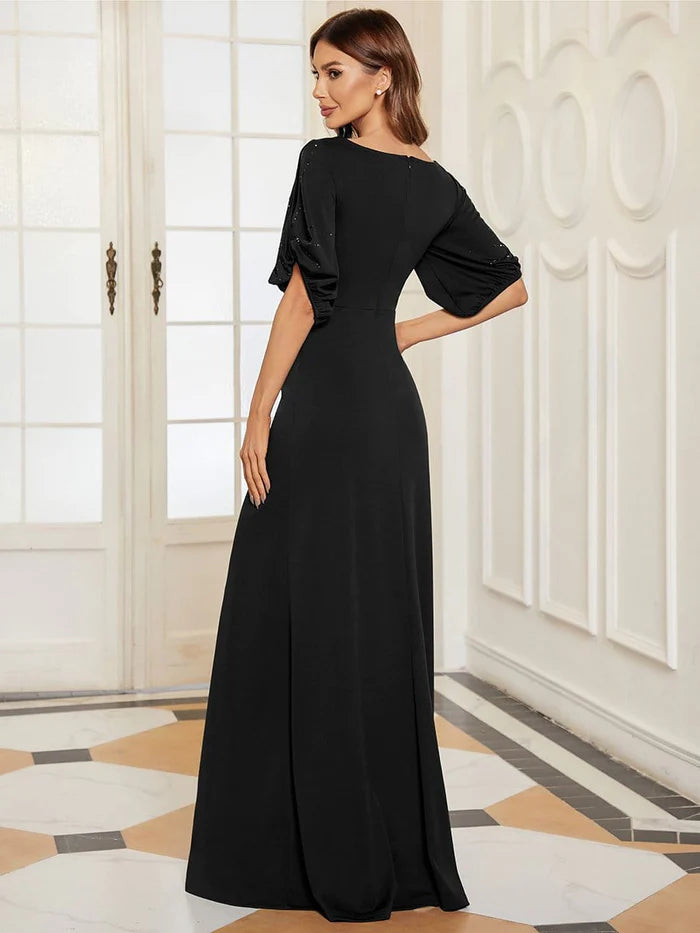 Trendy Round Neck Bodycon Wedding Guest Dress with Sleeves