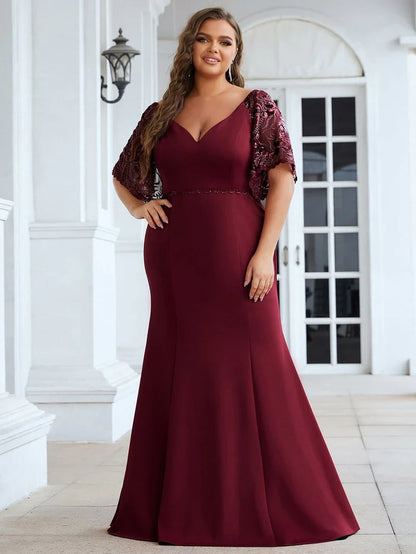 Sexy V Neck Maxi Bodycon Evening Dress with Flare Sleeves