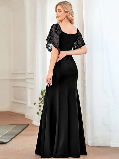 Sexy V Neck Maxi Bodycon Evening Dress with Flare Sleeves