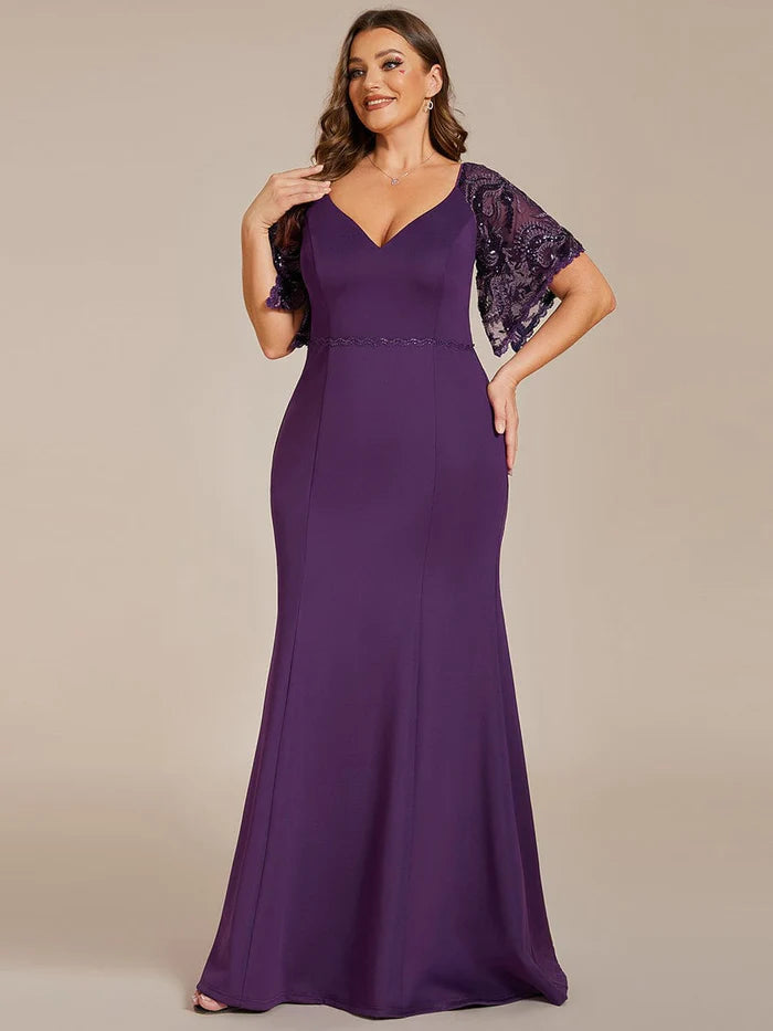 Sexy V Neck Maxi Bodycon Evening Dress with Flare Sleeves