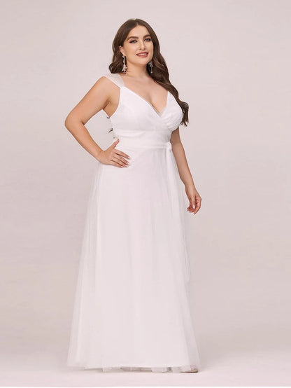 Plus Size Cap Sleeves Simple Tulle Wedding Dress