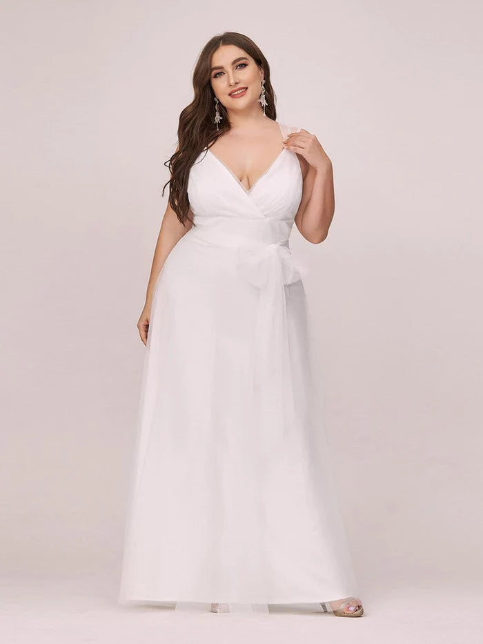 Plus Size Cap Sleeves Simple Tulle Wedding Dress