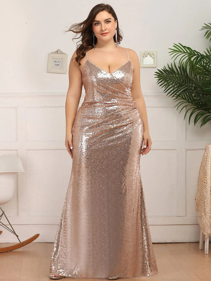 Plus Size Sparkly Sequin Long Mermaid Formal Party Dresses