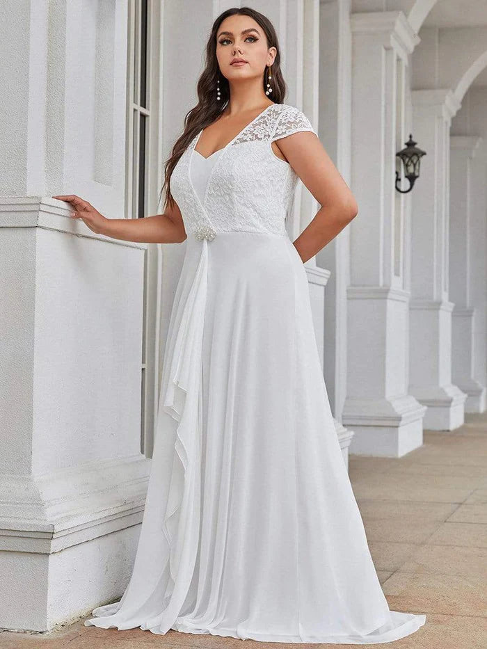 Plus Size Cap Sleeve Maxi Evening Dress for Wedding Guest