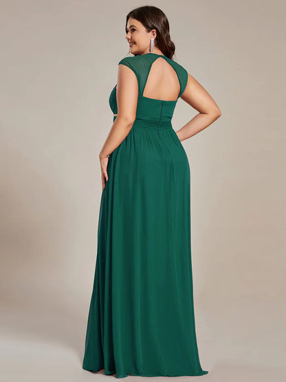 V-Neck Sleeveless Beaded Belt Chiffon A-Line Evening Dress