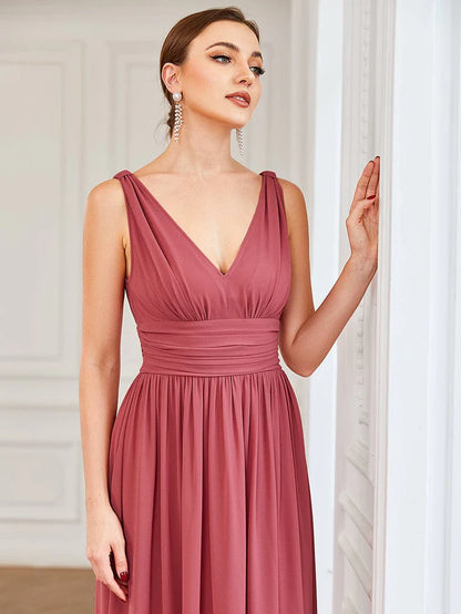 Elegant Sleeveless V-Neck Semi-Formal Chiffon Maxi Dress