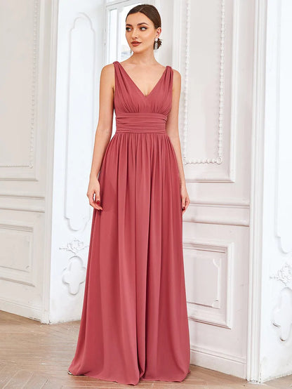 Elegant Sleeveless V-Neck Semi-Formal Chiffon Maxi Dress