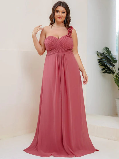 Sweet Pleated Bodice One Shoulder Chiffon Bridesmaid Dress