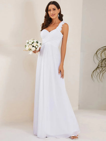 Sweet Pleated Bodice One Shoulder Chiffon Bridesmaid Dress