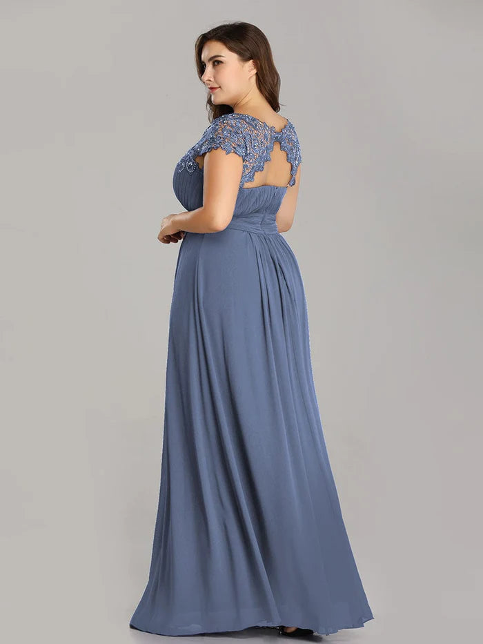 Elegant Maxi Long Lace Cap Sleeve Bridesmaid Dress