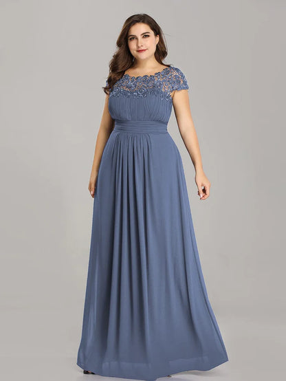 Elegant Maxi Long Lace Cap Sleeve Bridesmaid Dress