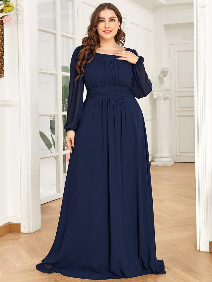 Plus Size See-Through Puff Sleeve Chiffon Mother Dress