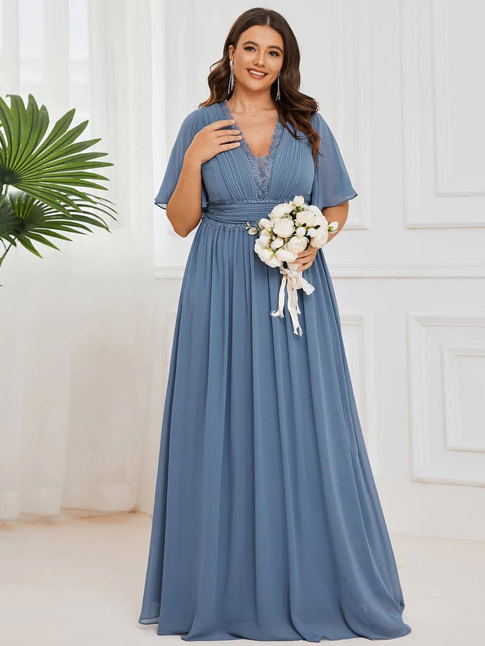 Lace A-Line Short Sleeve Chiffon Bridesmaid Dress