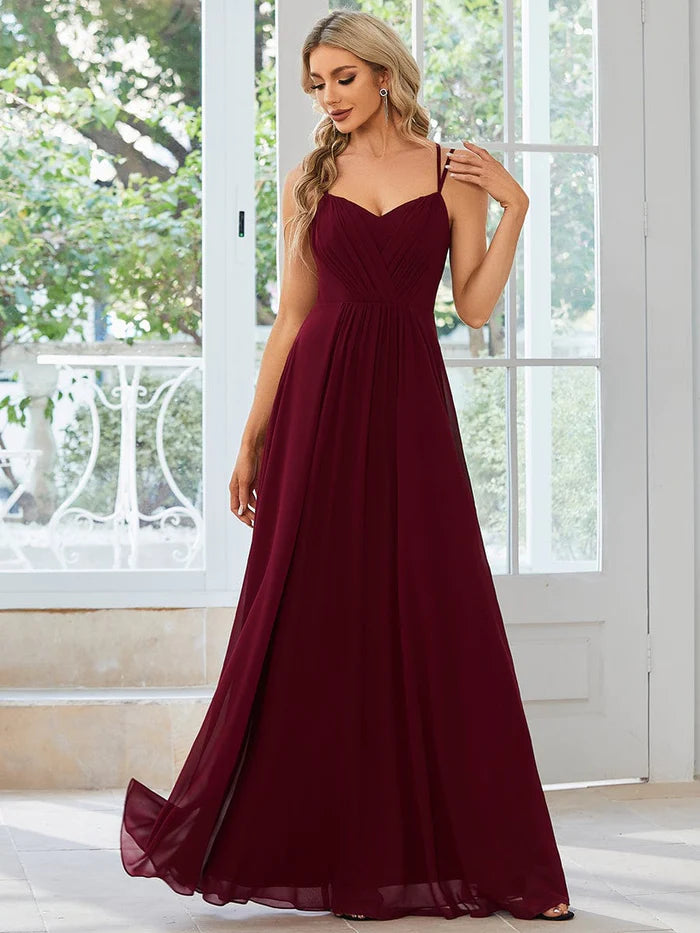 Convertible Chiffon Lace Open Back Spaghetti Straps Bridesmaid Dress