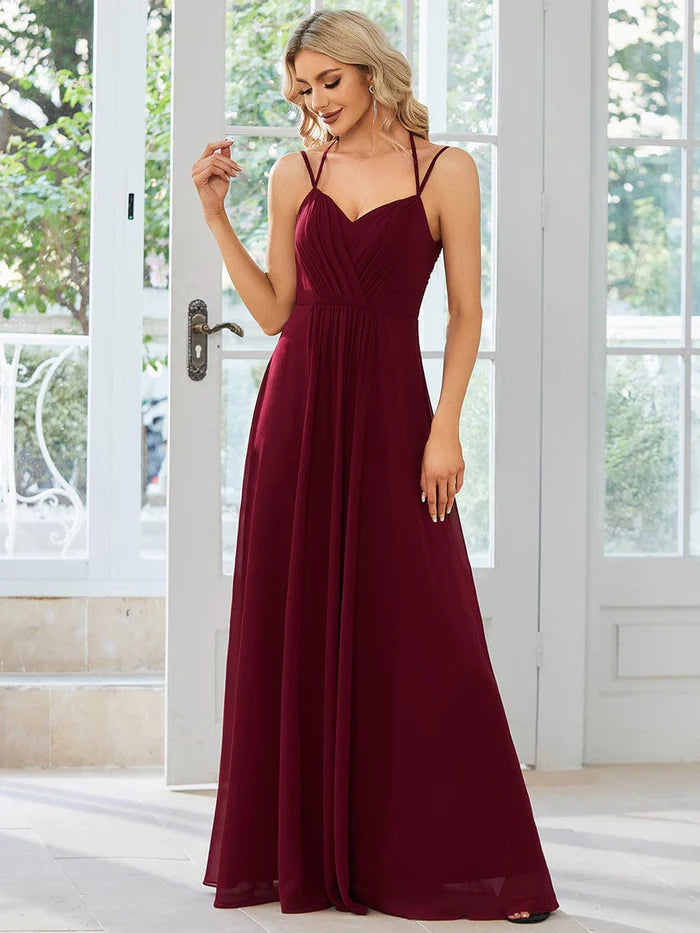 Convertible Chiffon Lace Open Back Spaghetti Straps Bridesmaid Dress