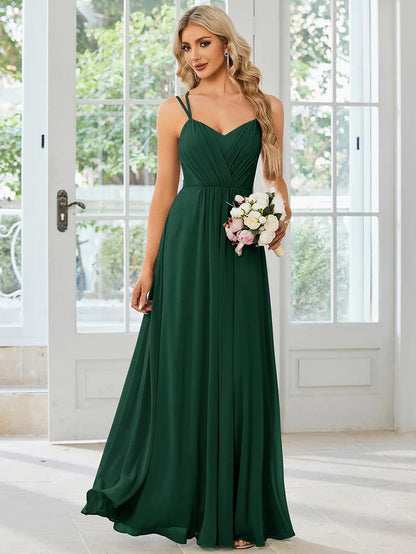 Convertible Chiffon Lace Open Back Spaghetti Straps Bridesmaid Dress