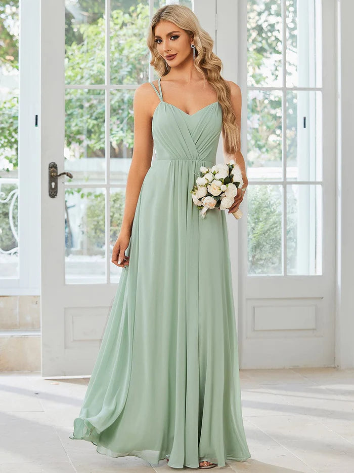 Convertible Chiffon Lace Open Back Spaghetti Straps Bridesmaid Dress