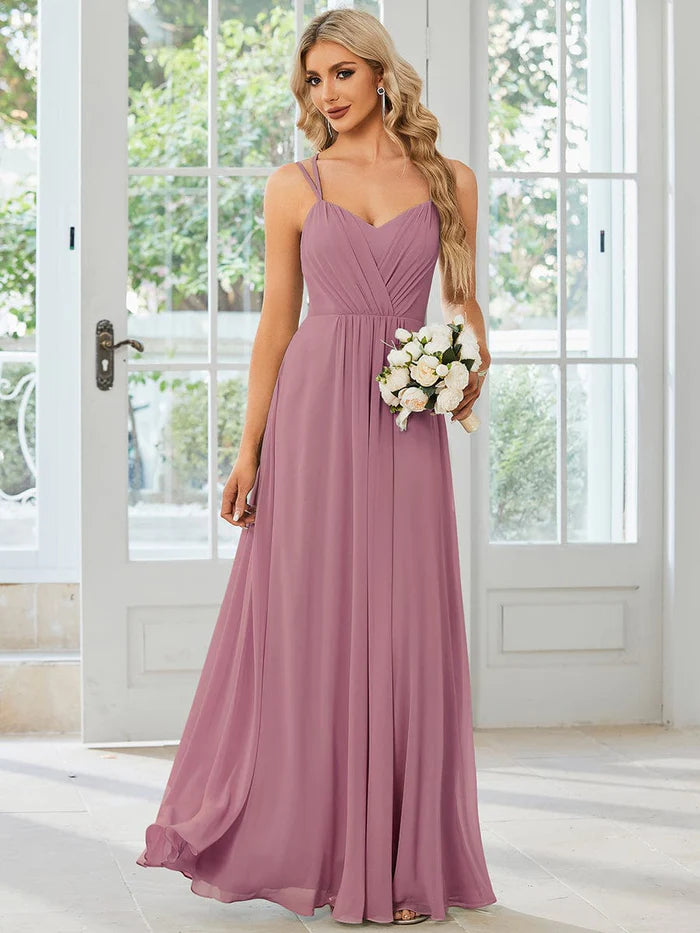 Convertible Chiffon Lace Open Back Spaghetti Straps Bridesmaid Dress