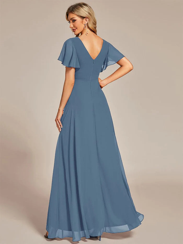 Qiaiwan Charming Chiffon Bridesmaid Dress with Lotus Leaf Hemline