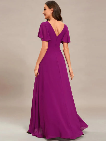 Qiaiwan Charming Chiffon Bridesmaid Dress with Lotus Leaf Hemline