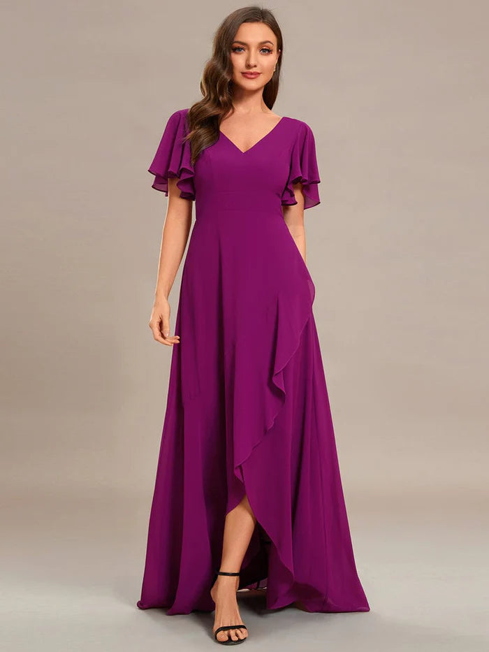 Qiaiwan Charming Chiffon Bridesmaid Dress with Lotus Leaf Hemline