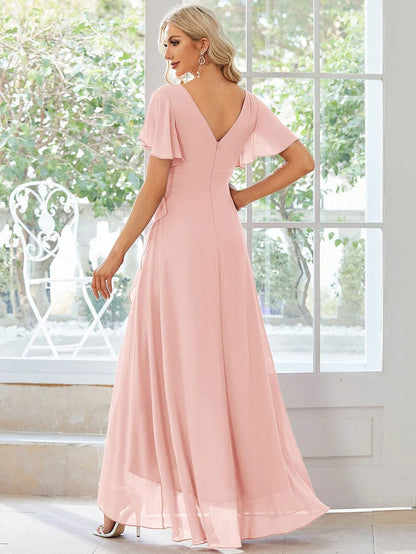 Qiaiwan Charming Chiffon Bridesmaid Dress with Lotus Leaf Hemline