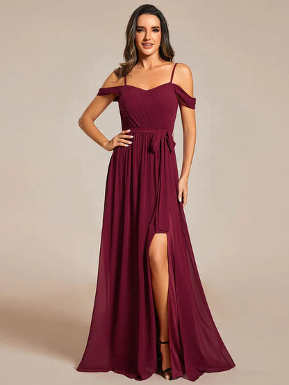 Sweetheart Neckline Cold Shoulder Chiffon Bridesmaid Dress