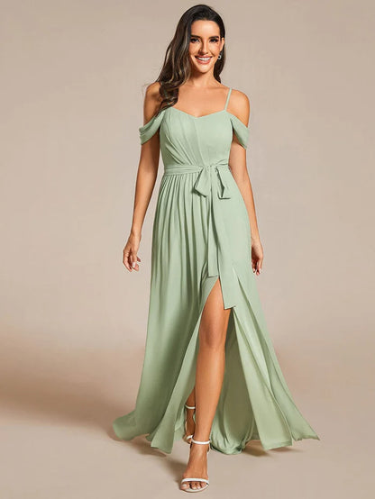 Sweetheart Neckline Cold Shoulder Chiffon Bridesmaid Dress